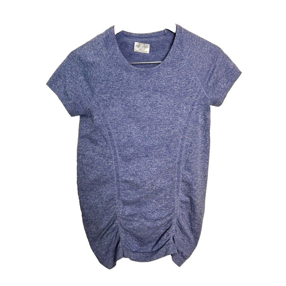 Athleta Shirt Womens S Blue Heathered Short Sleeve Scrunched ActiveWear Running